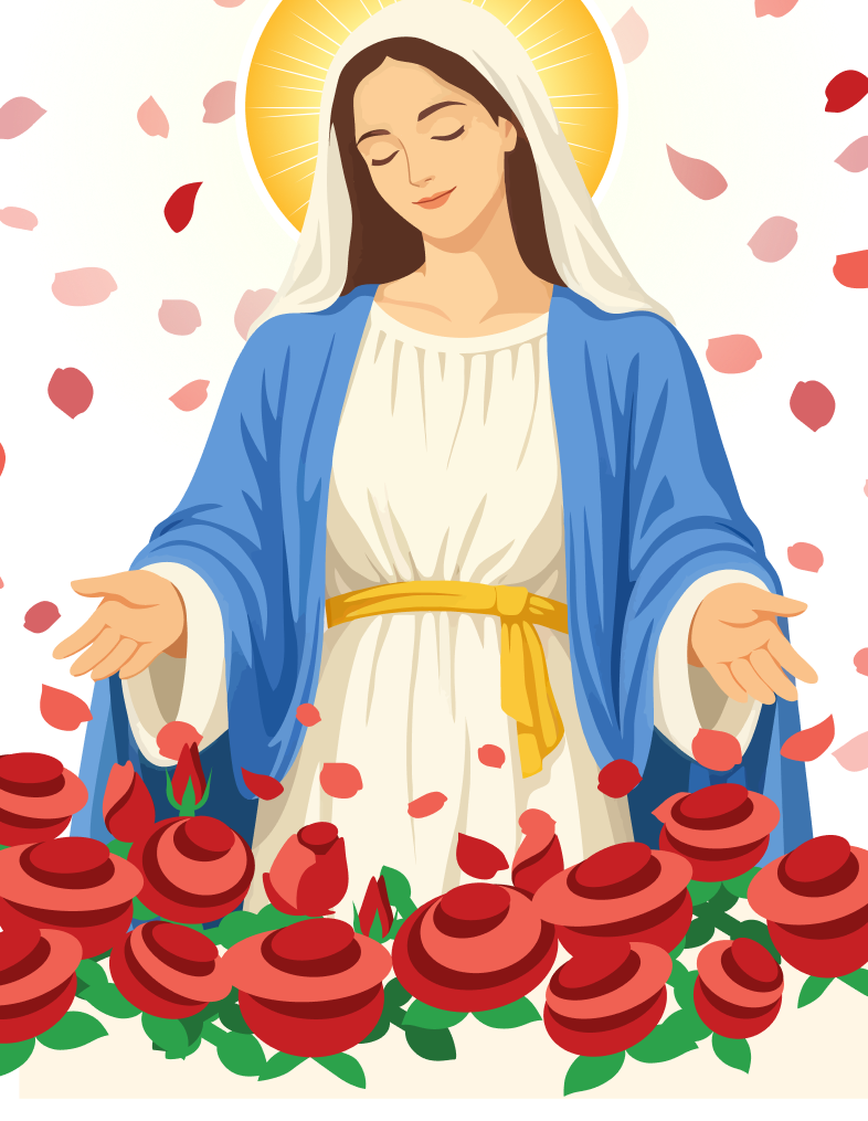 La Vierge Marie entourée de roses